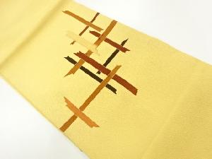 縮緬地　手描き　変わり井桁模様開き名古屋帯（額縁仕立て）